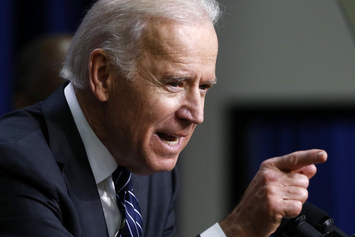 Vice President Joe Biden speaks about gun legislation in the Eisenhower Executive Office Building at the White House Tuesday.