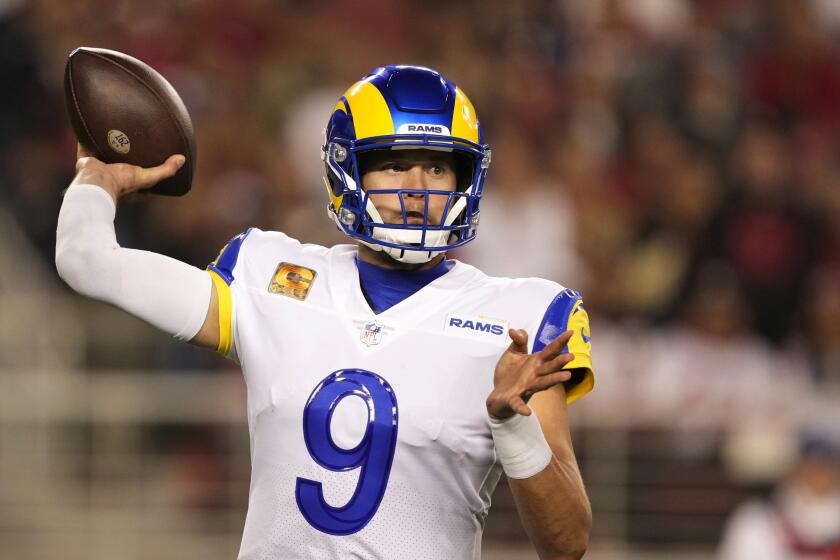 Los Angeles Rams quarterback Matthew Stafford (9) during an NFL football game.