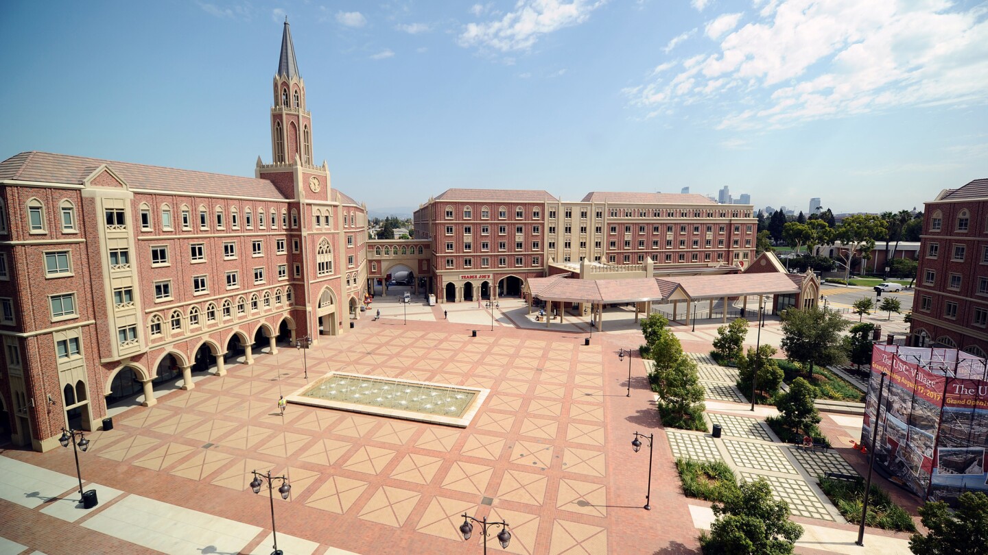 A view of the Central Piazza at the USC Village.