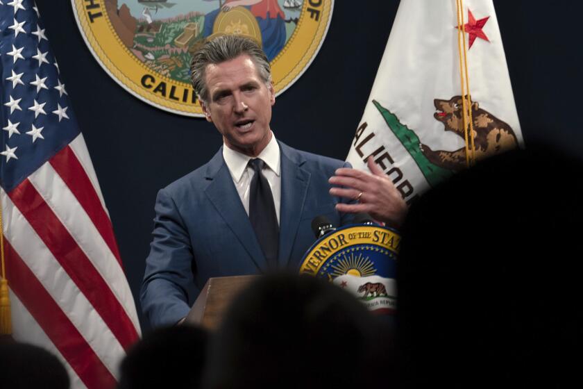 California Gov. Gavin Newsom answers a reporter's question about his revised 2024-25 state budget during a news conference in Sacramento, Calif., Friday, May 10, 2024. (AP Photo/Rich Pedroncelli)