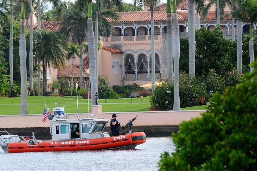 PALM BEACH, FL - NOVEMBER 23: A US Coast Guard boat passes through the Mar-a-Lago Resort where President-elect Donald Trump will be spending Thanksgiving on November 23, 2016 in Palm Beach, Florida. The Trump family has spent many of their holidays at their South Florida home and security is expected to be tight in the area. (Photo by Gerardo Mora/Getty Images) ** OUTS - ELSENT, FPG, CM - OUTS * NM, PH, VA if sourced by CT, LA or MoD **