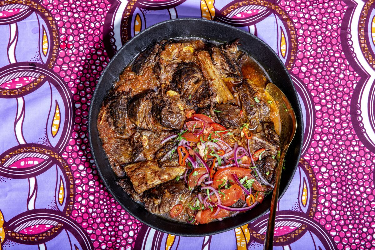 Kiano Moju's beef short ribs braised in a tomato and red pepper stew