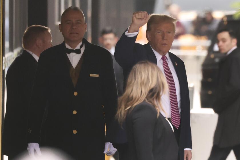 Former president Donald Trump leaves Trump Tower on his way to Manhattan criminal court, Friday, April 19, 2024, in New York. Jury selection in the hush money trial of former President Donald Trump is set to resume after a frenetic day that eventually saw all 12 jurors sworn in along with one alternate juror. (AP Photo/Yuki Iwamura)