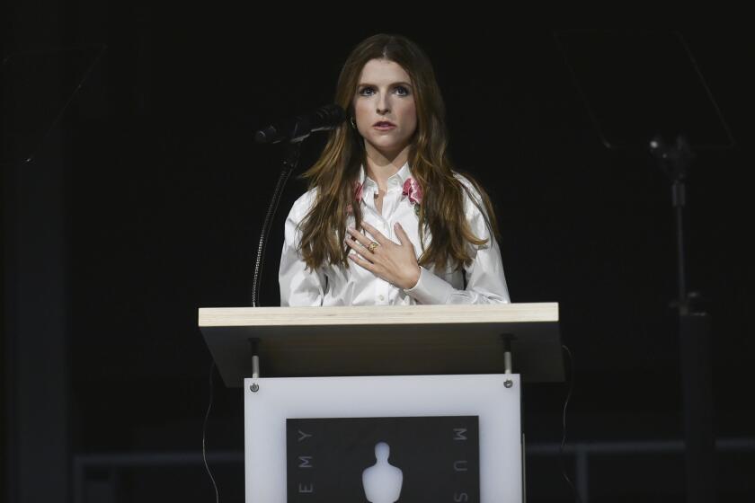 Anna Kendrick speaks at a press conference for the opening of the Academy Museum on Tuesday, Sept. 21, 2021, in Los Angeles. (Photo by Richard Shotwell/Invision/AP)