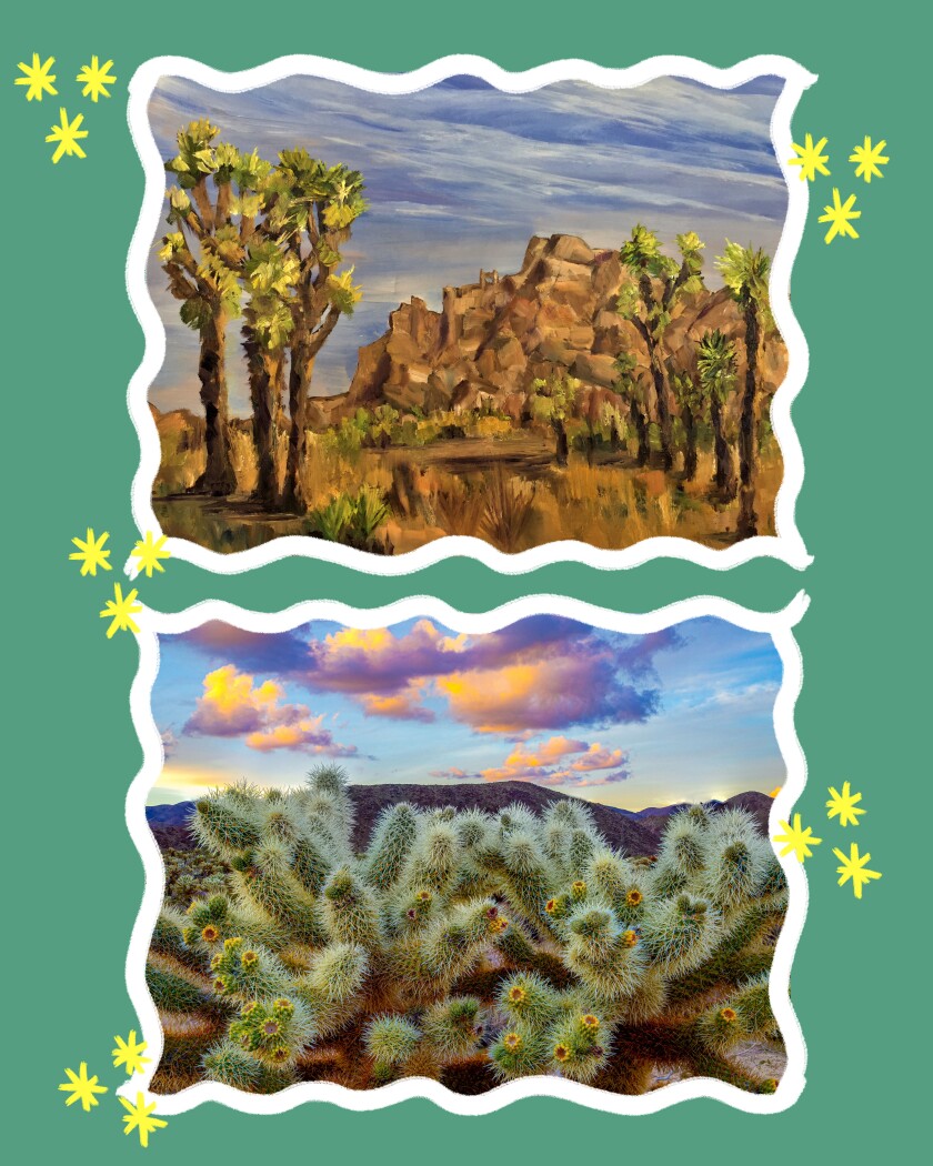 Artworks for sale in Joshua Tree National Park's Art Exposition.
