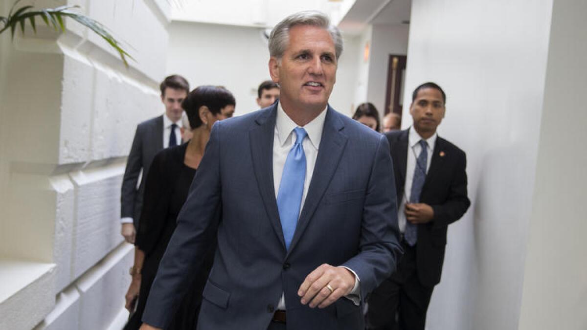 House Majority Leader Kevin McCarthy on Capitol Hill. Some California Republicans might be keeping their concerns about the proposed tax plan private because of their allegiance to McCarthy, a major fundraiser and proposal supporter.
