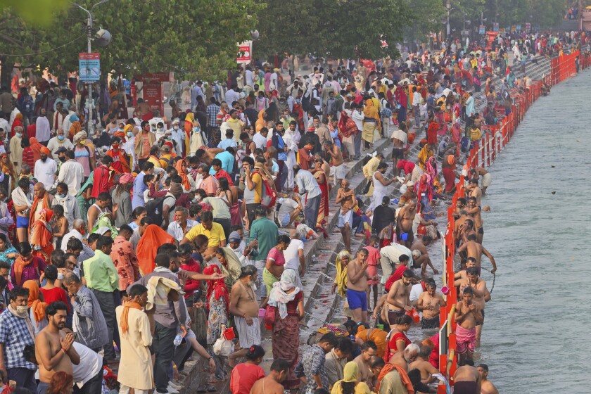Hindu devotees in the Ganges River
