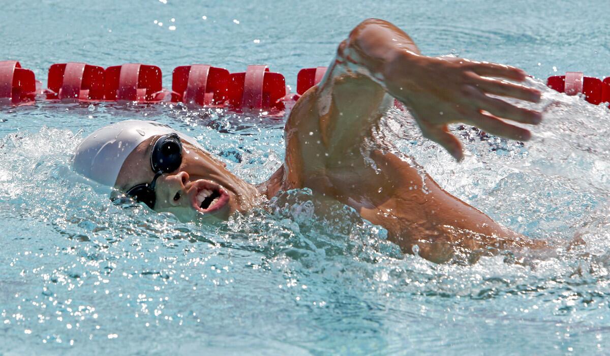 Lucas McCrory competes in the 400-meter freestyle during the 2014 Pan Pacific Para-Swimming Championships at the Rose Bowl Aquatics Center in Pasadena on Wednesday.