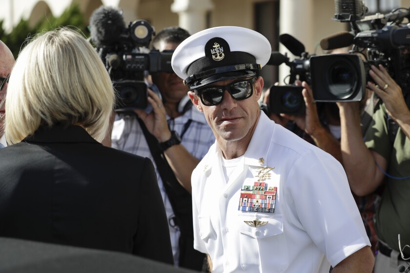 Navy Special Operations Chief Edward Gallagher leaves military court at Naval Base San Diego in July.