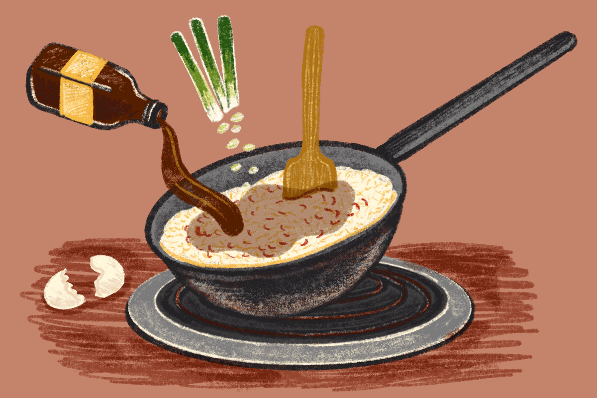 Illustration for the "How to boil water" series on how to make fried rice.