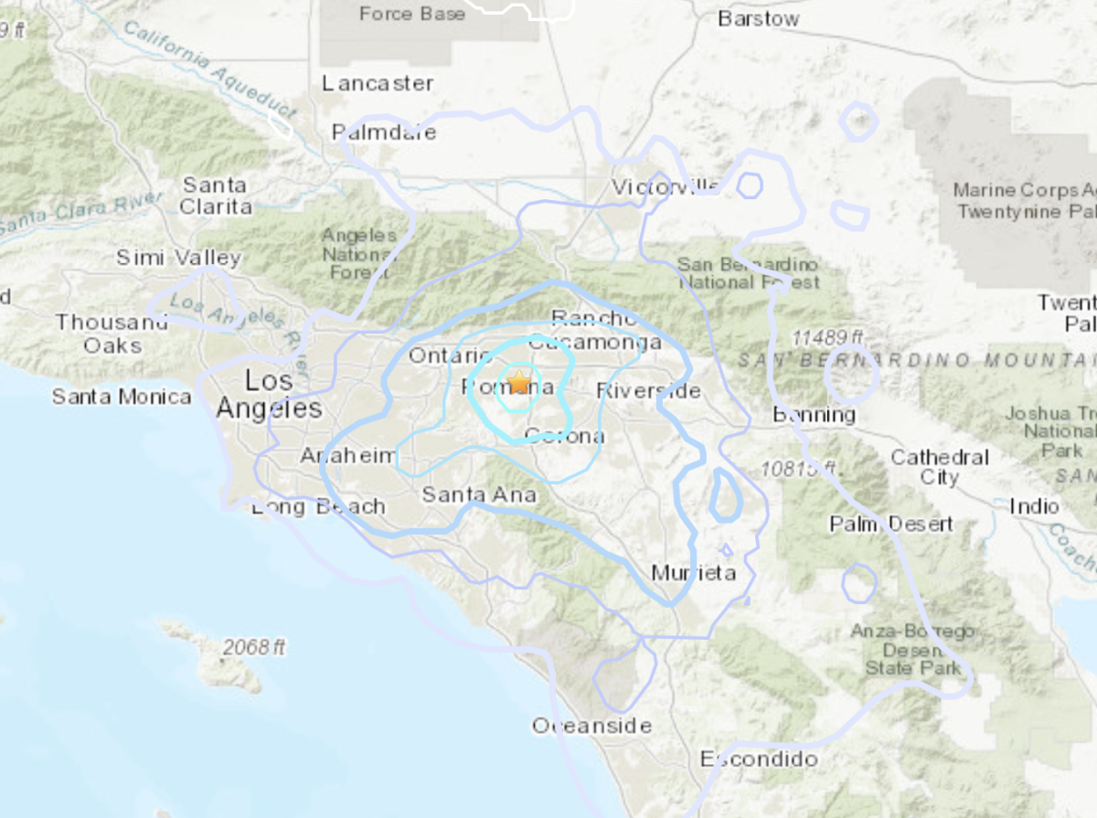 Map of Saturday's Ontario earthquakes marking the epicenters.