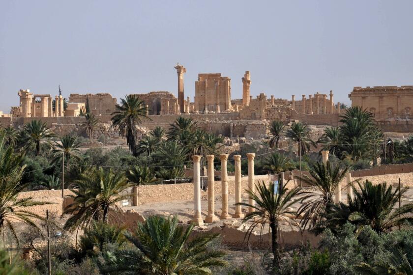 A picture taken on May 18 shows the ancient Syrian city of Palmyra a day after Islamic State militants fired rocekts into the city, killing several people.