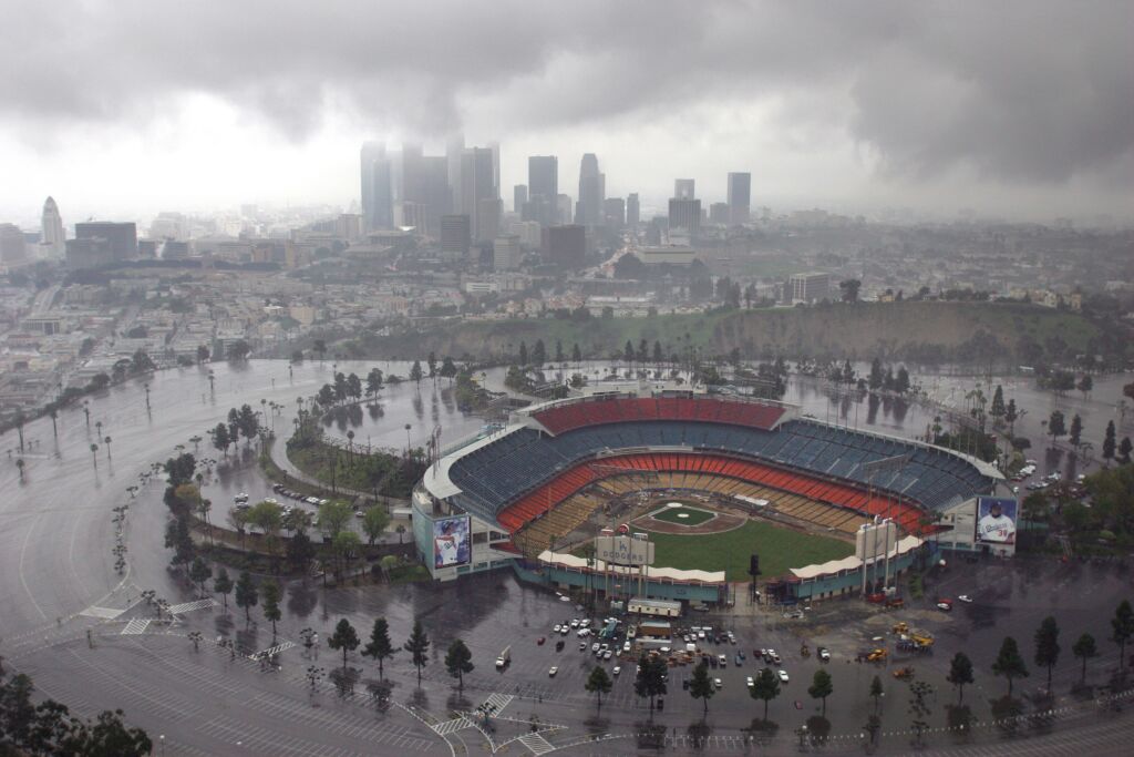 No, Dodger Stadium didn't flood. That's just a reflection United
