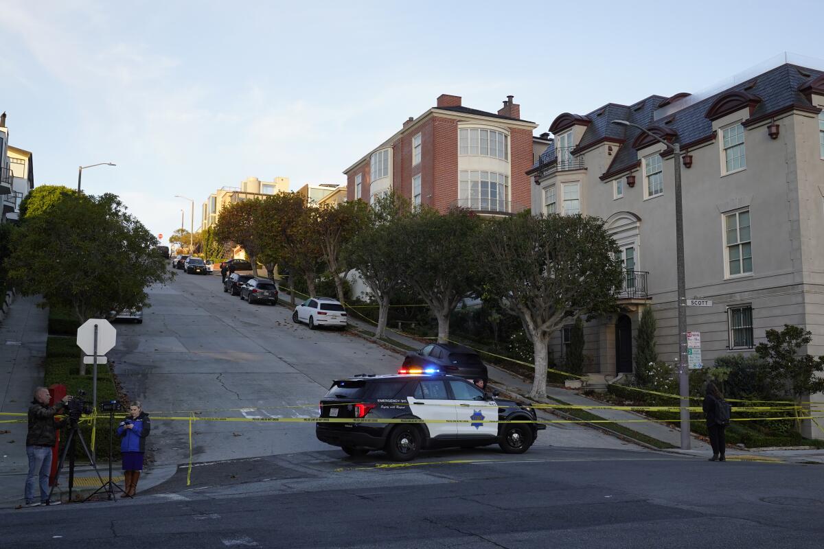 Police tape blocks a San Francisco street
