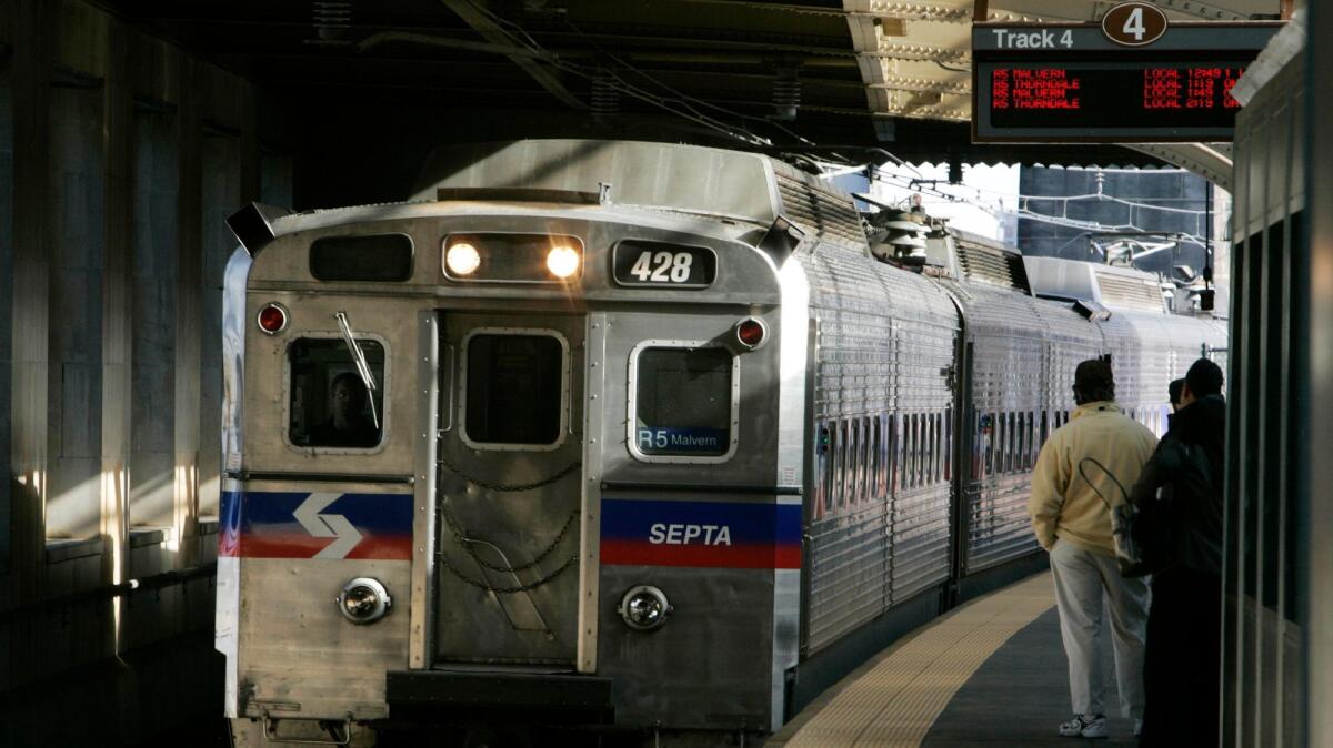 A train rolls into 30th Street station in Philadelphia.