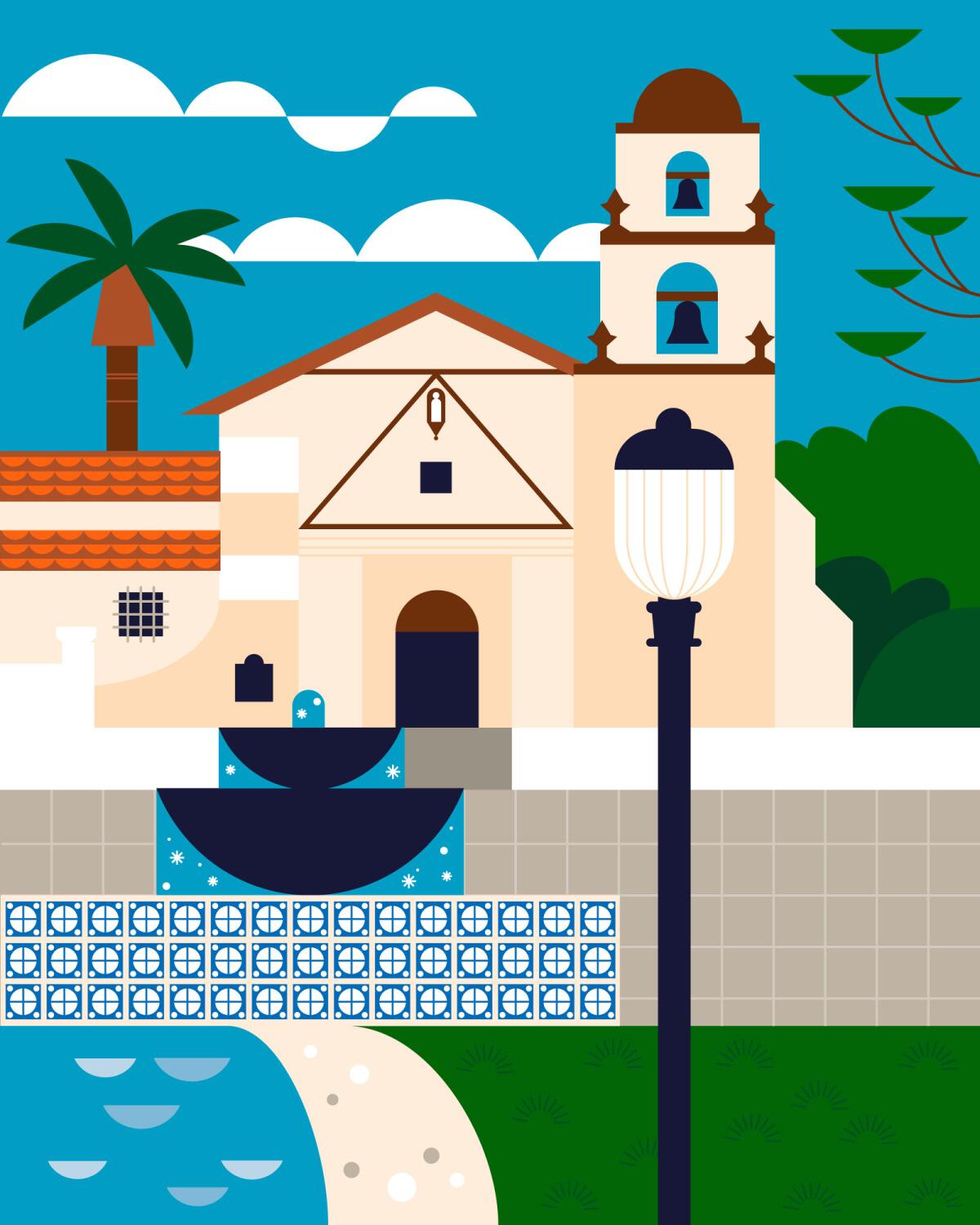 An illustration of Mission Basilica San Buenaventura