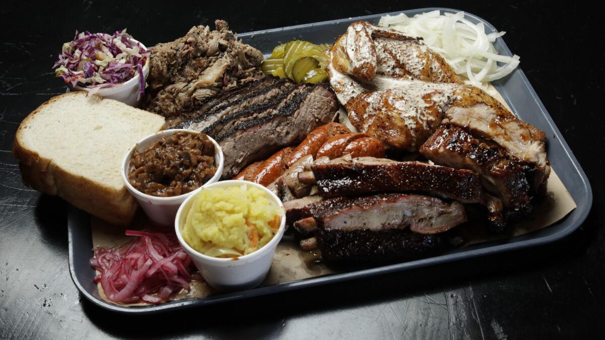 A barbecue platter at the soon-to-open Slab, the first restaurant by Burt Bakman.