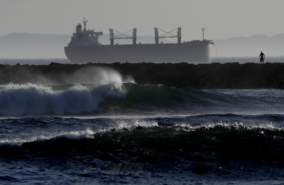 A man walks on a jetty.
