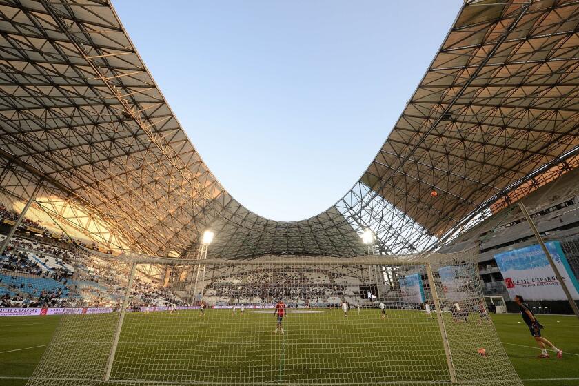 A general view of the velodrome stadium taken before the start of a recent French L1 match between Marseille and Guingamp.