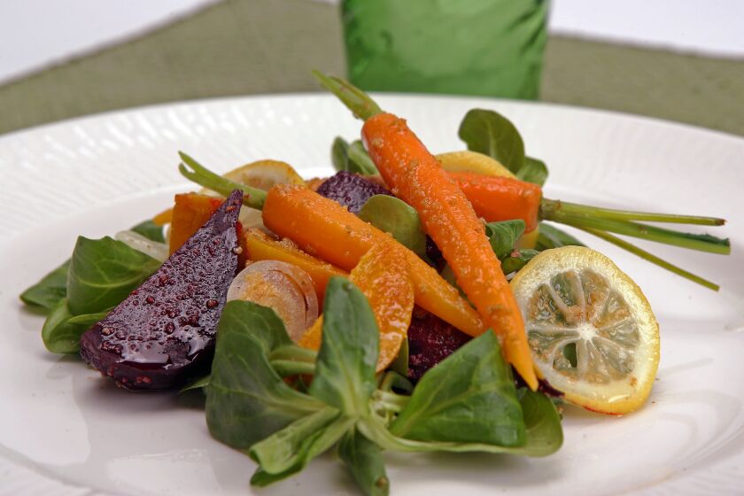 A refreshing light salad inspired to kick off the meal. Recipe: Canele's beet salad