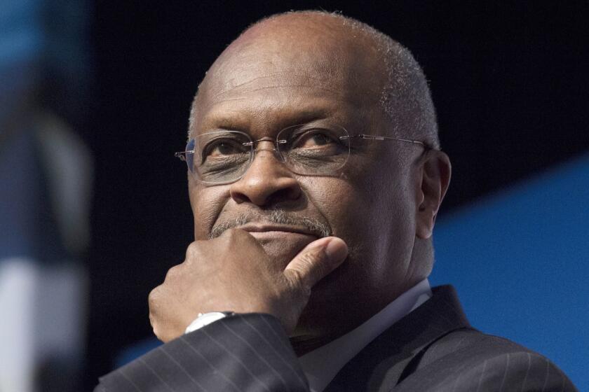 FILE - In this June 20, 2014 file photo, Herman Cain, CEO, The New Voice, speaks during Faith and Freedom Coalition's Road to Majority event in Washington. President Donald Trump said Wednesday, April 10, 2019, that Cain is a "wonderful man," but it will be up to him to decide whether to go forward with a nomination to the Federal Reserve's seven-member board. (AP Photo/Molly Riley, File)