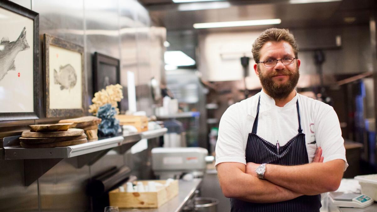 Chef Michael Cimarusti in the kitchen of his fine-dining restaurant Providence.