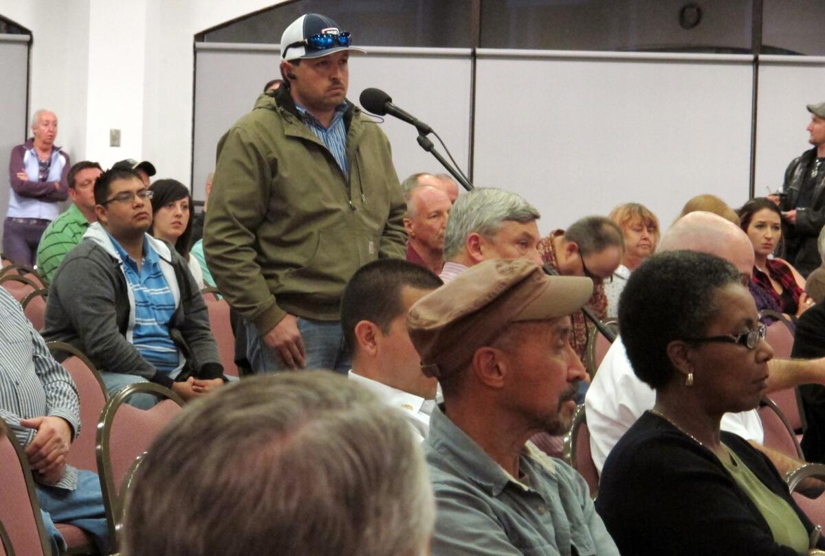 A community meeting in Carlsbad, N.M., in late February, where residents sought answers about a leak at a nearby nuclear waste dump.