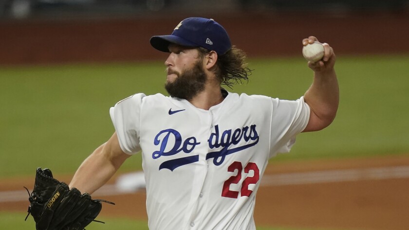 Dodgers starting pitcher Clayton Kershaw throws against the Tampa Bay Rays during the first inning.