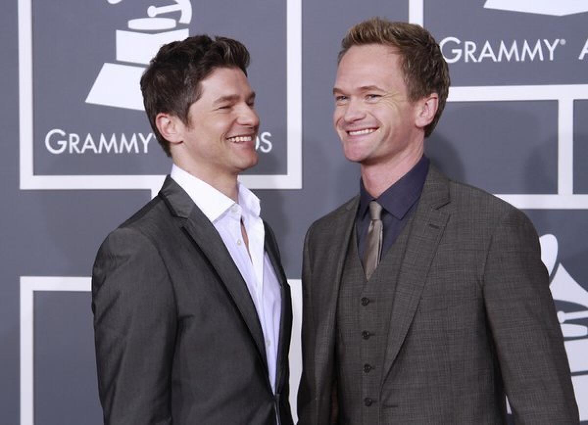 David Burtka, left, and Neil Patrick Harris at the Grammy Awards in Los Angeles.