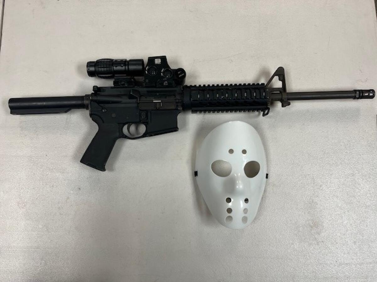 Mask and rifle taken into custody when a  driver was arrested in Santa Rosa