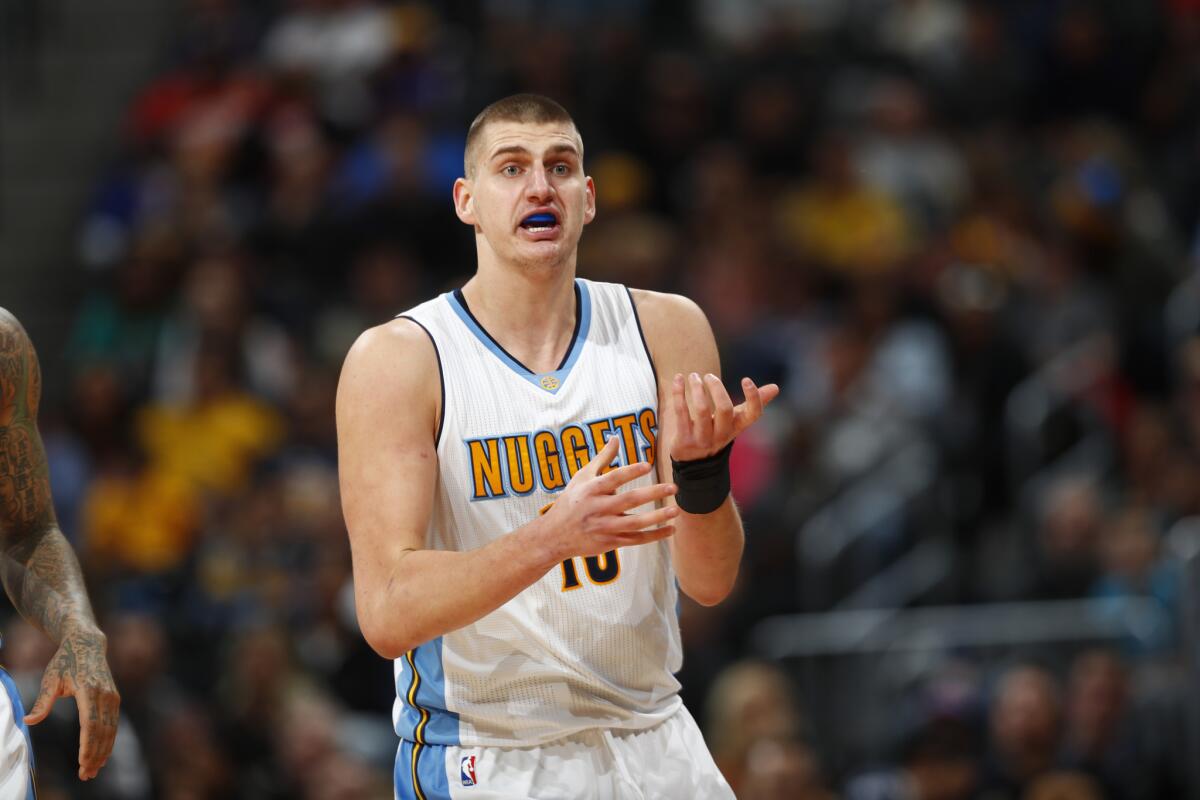 The Nuggets' Nikola Jokic scored 24 points and grabbed 10 rebounds against the Clippers during a Dec. 26 game at Staples Center.