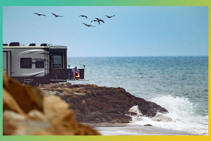 Scene from the campsite of couple Jeri Palumbo and Erik Zoblerand at Rincon Parkway Campground in Ventura. Photograph by Daniel A. Anderson