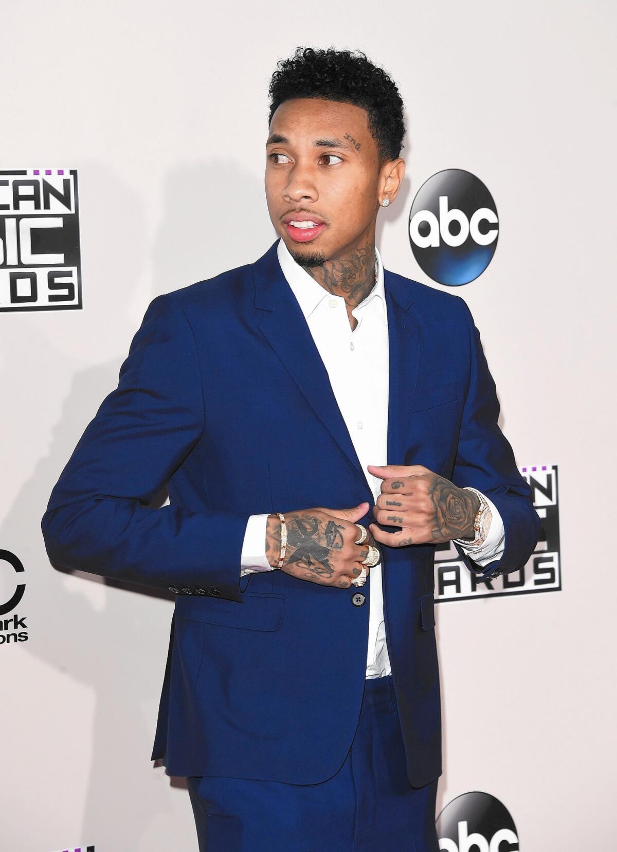 Recording artist Tyga, seen here at the 2015 American Music Awards at Microsoft Theater on Nov. 22, will perform Wednesday at Sutra.
