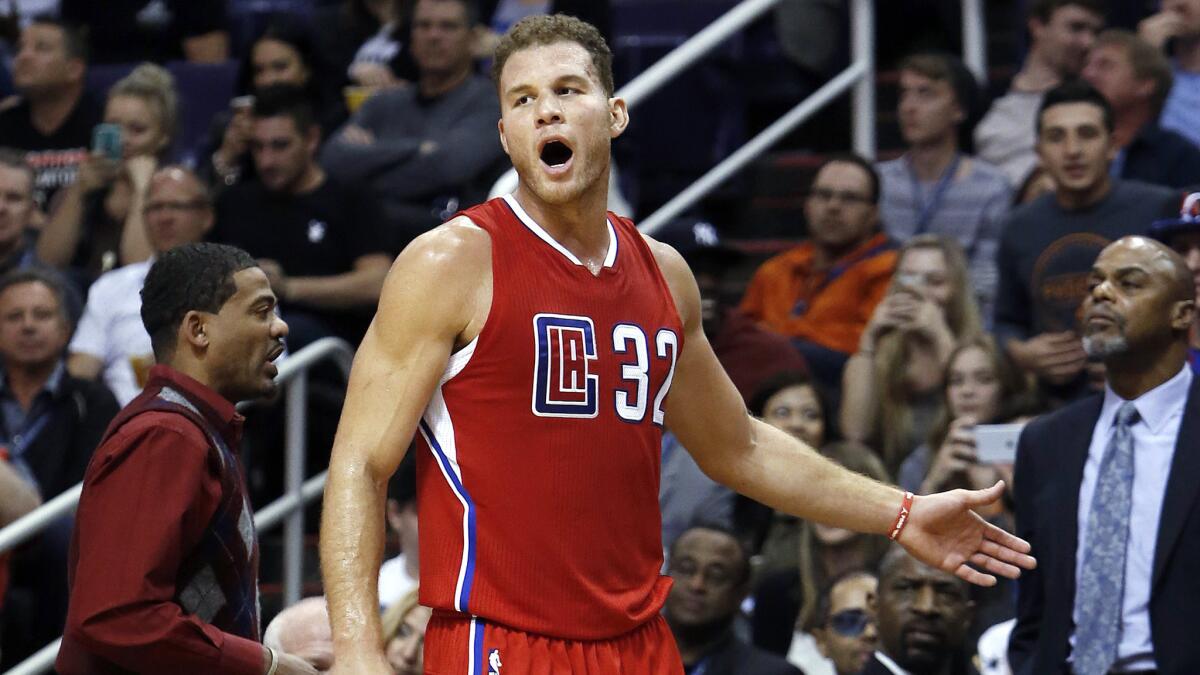 Clippers forward Blake Griffin reacts after being ejected for his second technical foul in the second quarter.