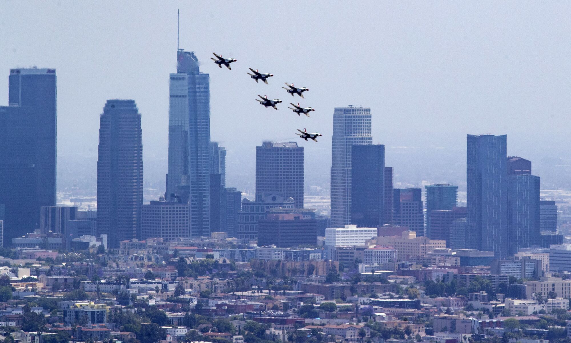 The Thunderbirds fly over downtown L.A. May 15.