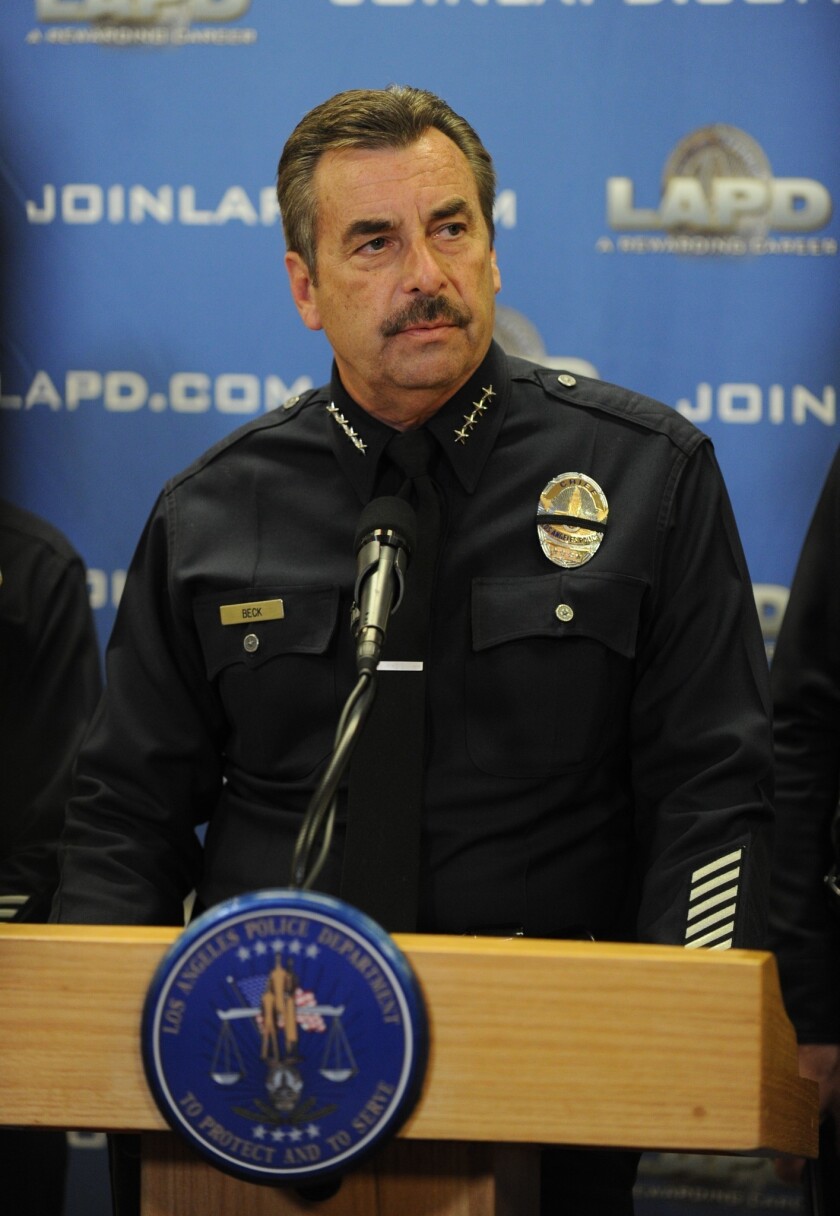 Los Angeles police Chief Charlie Beck speaks at a press conference on the manhunt for Christopher Dorner.