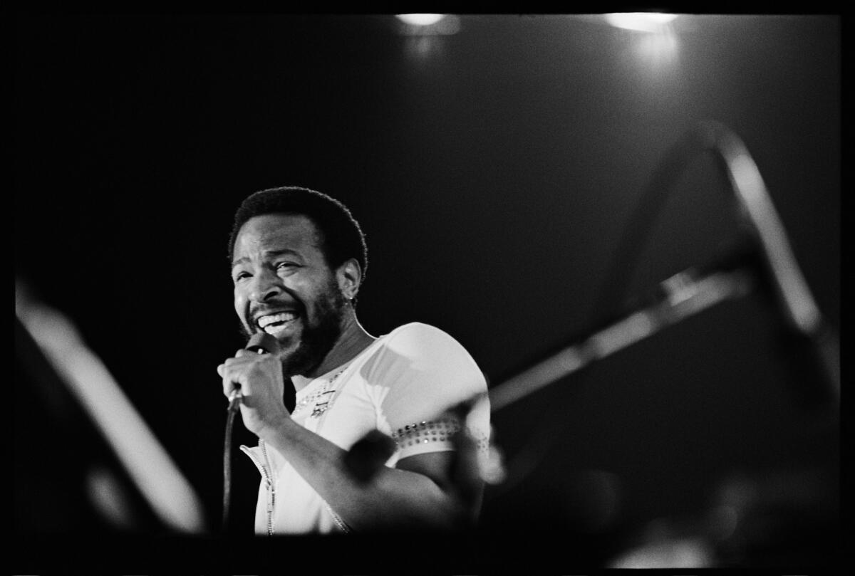 Marvin Gaye in concert at the Forum. This photo was published in the May 20, 1974, Los Angeles Times.