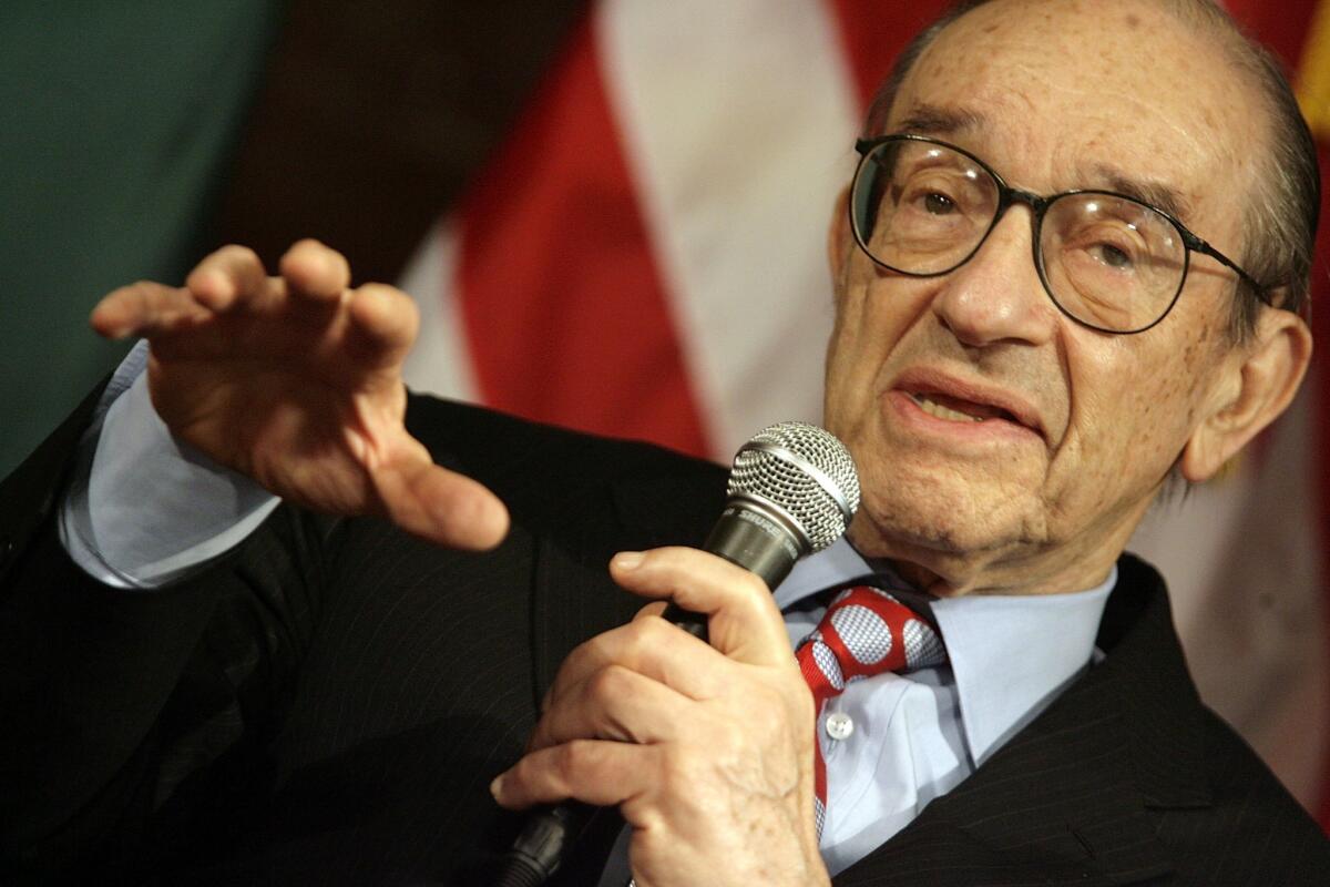 Former Federal Reseve System chairman Alan Greenspan of Greenspan Associates participates in a panel discussion on capital markets at Georgetown University March 13, 2007 in Washington, DC.