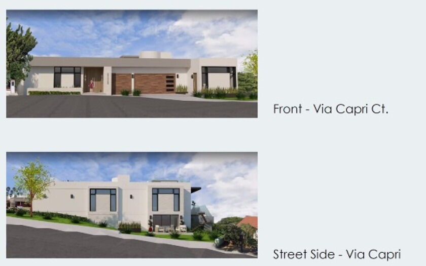 A rendering depicts a proposed 6,219-square-foot house at 2382 Via Capri Court.