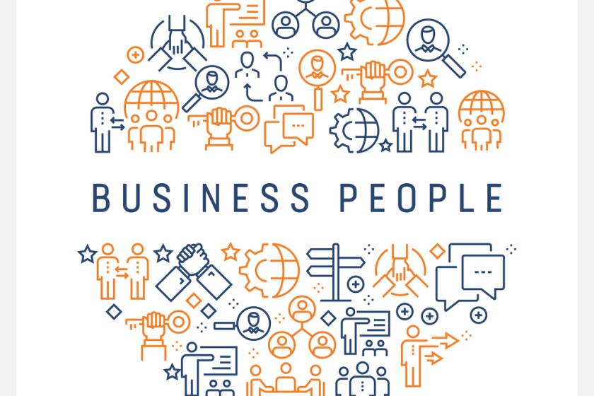 Business people concept. Colorful line icons arranged in a circle.