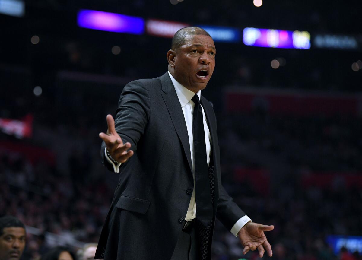 Clippers coach Doc Rivers argues a call on the sideline.