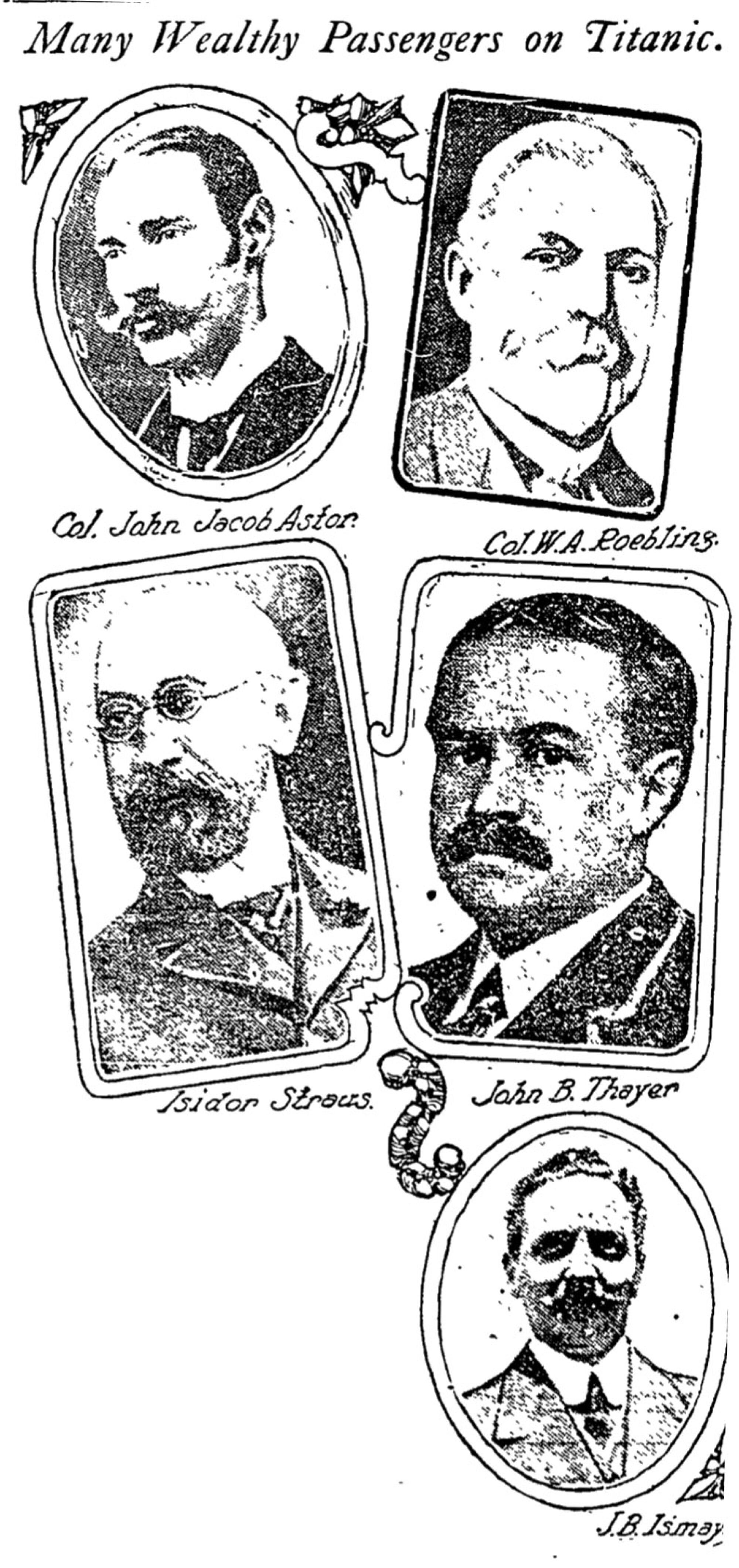 Line drawings of some of the more prominent people that were aboard the RMS Titanic 