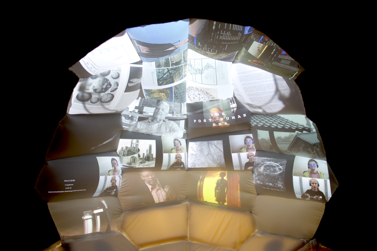 A variety of videos b play simultaneously in Daniel López-Pérez's "Geoscope 2" exhibit.