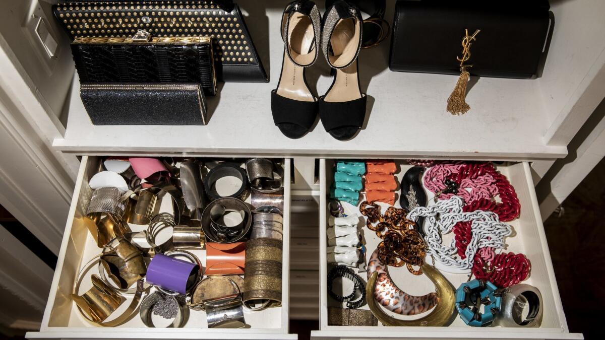 Each $1,000 rental fee covers a dress, a pair of shoes and an accessory, like all these bracelet and purse options, to wear to a special event.