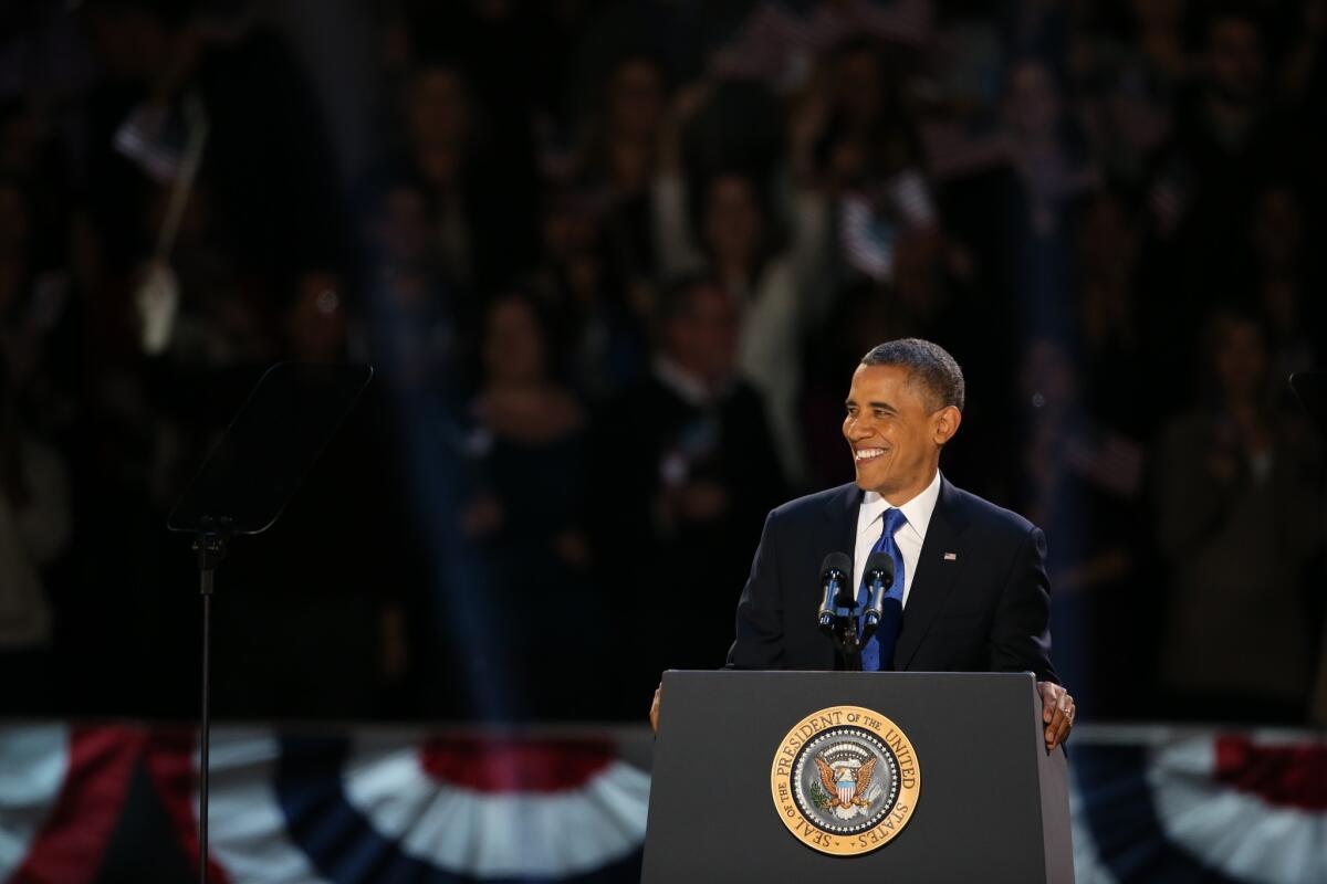 President Obama makes his re-election speech in Chicago.