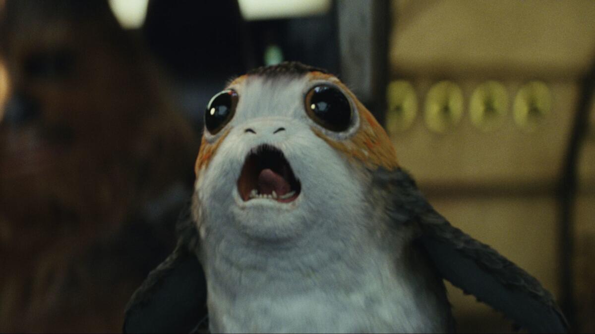 A Porg in "Star Wars: The Last Jedi."