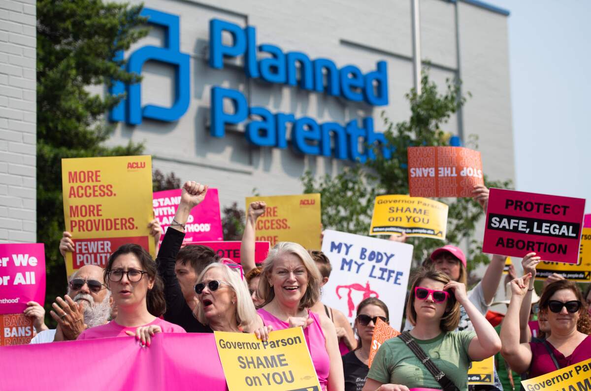 Abortion supporters hold a rally outside the Planned Parenthood Reproductive Health Services Center in Missouri