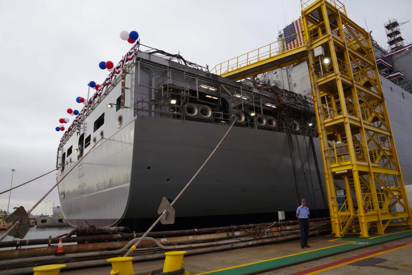 San Diego, CA - July 17: At General Dynamics NASSCO shipyard in San Diego, CA., on Saturday, July 17, 2021, the USNS John Lewis was officially christened by Alfre Woodard Spencer. (Nelvin C. Cepeda / The San Diego Union-Tribune)