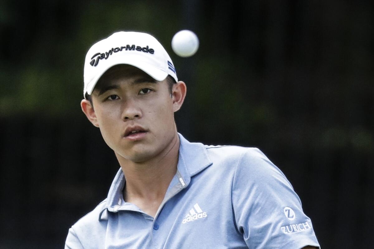 Collin Morikawa watches his shot on the eighth hole during the third round of the Workday Charity Open on July 11, 2020.