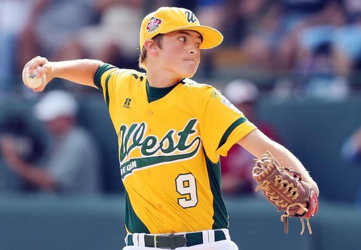 Ricky Tibbett of the Eastlake Little League team from Chula Vista pitches to a hitter from Japan's team during the Little League World Series championship game Sunday. Japan won, 6-4.